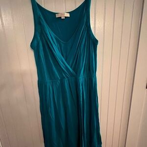 LOFT Teal Midi Dress with V-Neck
